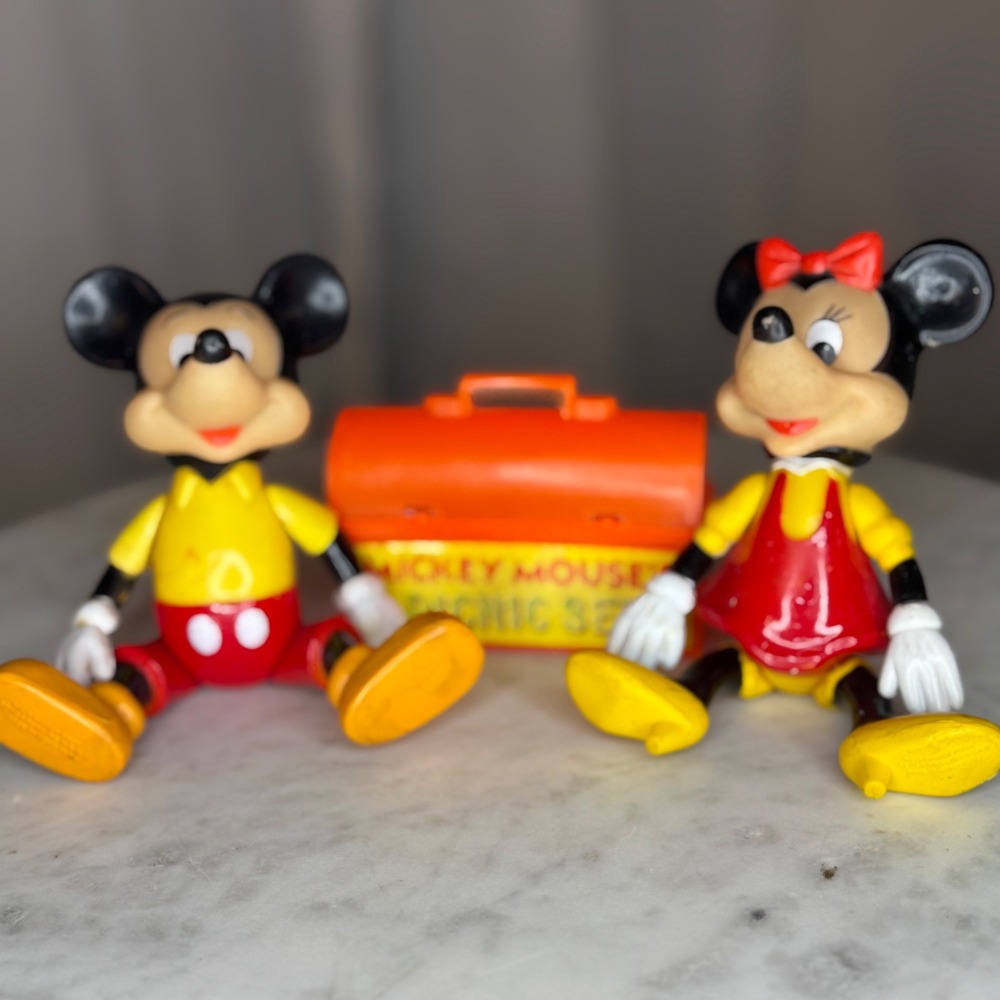 Vintage Mickey Mouse Picnic Set Figures Hong Kong Toy Display‎ Collectible